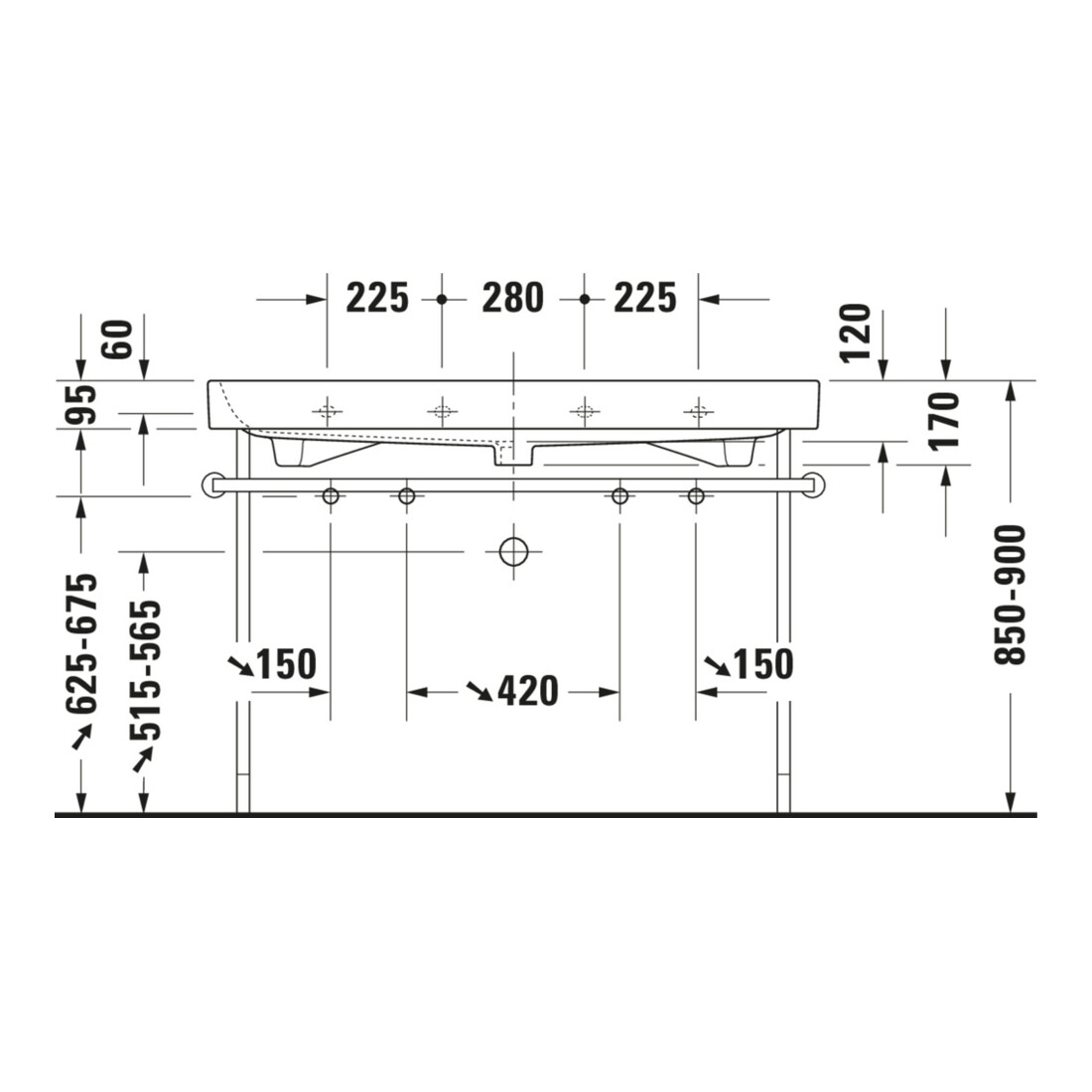 Duravit Möbelwaschtisch Happy D.2 120x50,5cm, 2 HL, ÜL, Hahnlochbank, weiß