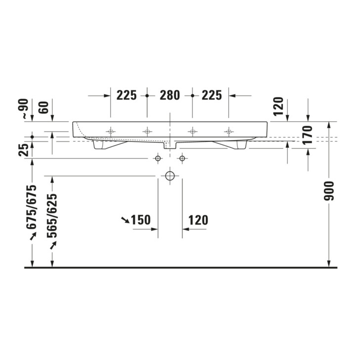 Duravit Möbelwaschtisch Happy D.2 120x50,5cm, we, geschli., m HL, ÜL, HLB