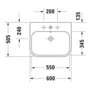 Duravit Möbelwaschtisch Happy D.2 60x50,5cm, we, geschli., m HL, ÜL, HLB-4