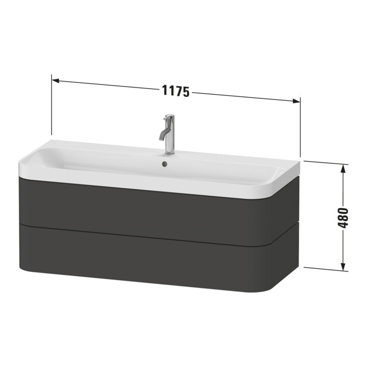 Duravit Möbelwaschtisch Happy D.2 Plus 117,5x49cm, 2 Schubk., 2 HL, graph matt