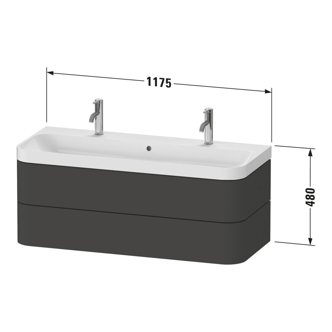 Duravit Möbelwaschtisch Happy D.2 Plus 117,5x49cm, 2 Schubk., graphit supermatt