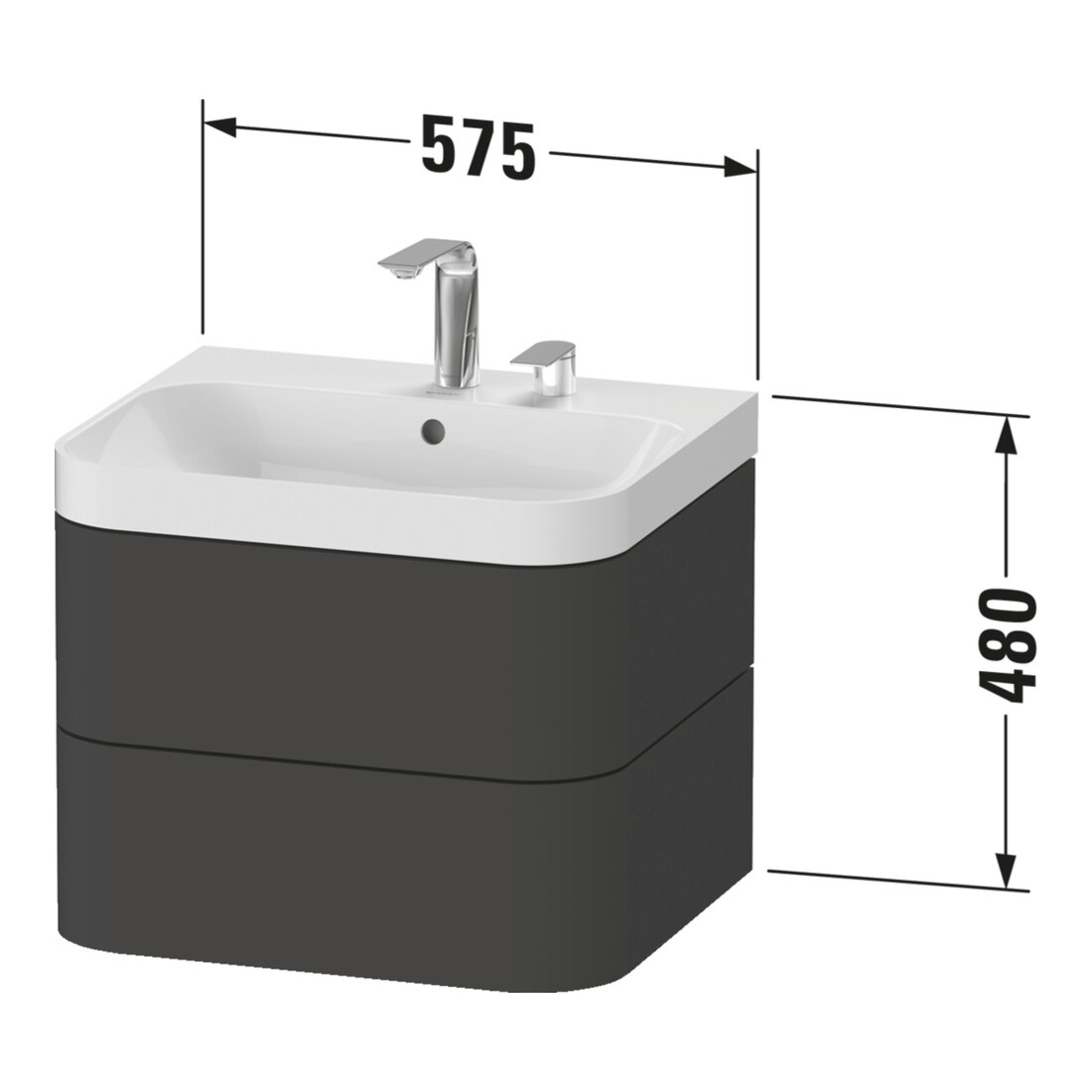 Duravit Möbelwaschtisch Happy D.2 Plus 57,5x49cm, o. HL, graph matt, 2 Schubk.