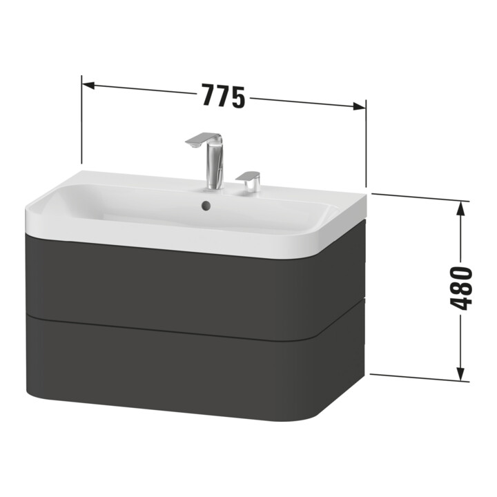 Duravit Möbelwaschtisch Happy D.2 Plus 77,5x49cm, 1 HL, Nussb geb., 2 Schubk.