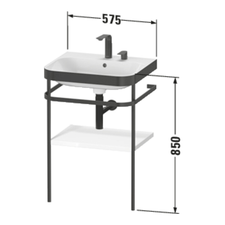 Duravit Möbelwaschtisch-Kombi Happy D.2 Plus 57,5x49cm, 1 HL, graph matt, m Konsole