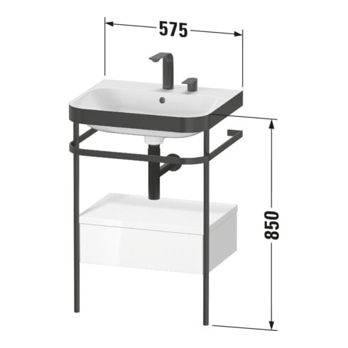 Duravit Möbelwaschtisch-Kombi Happy D.2 Plus 57,5x49cm, 2 HL, gra m, m Konso, 1 Lad