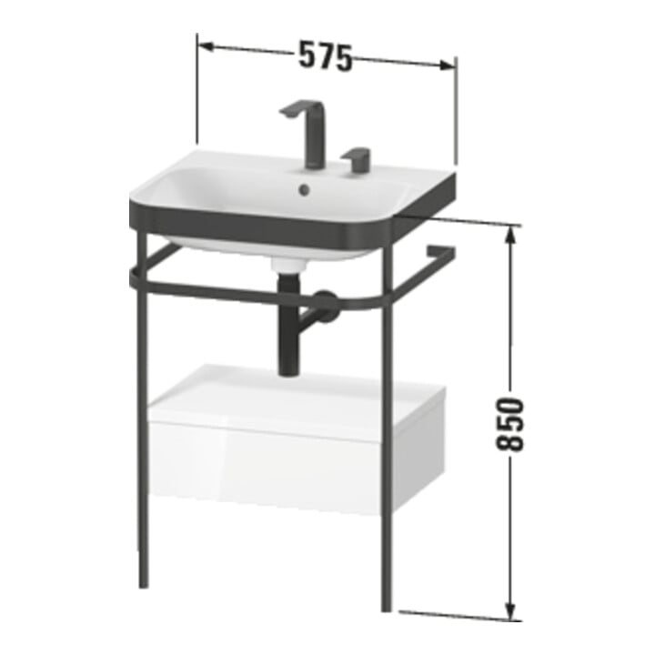 Duravit Möbelwaschtisch-Kombi Happy D.2 Plus 57,5x49cm, 2 HL, gra m, m Konso, 1 Lad
