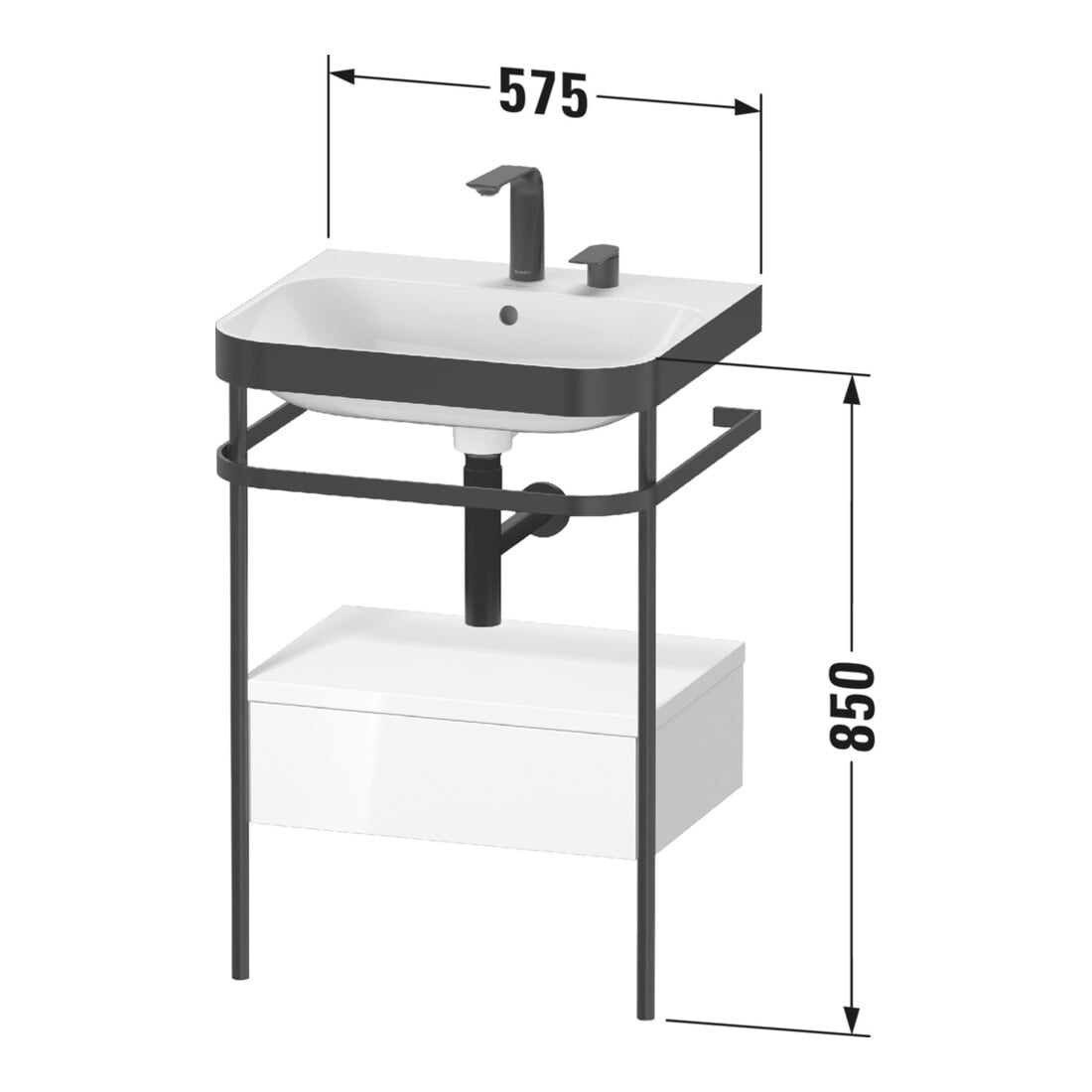 Duravit Möbelwaschtisch-Kombi Happy D.2 Plus 57,5x49cm, o HL, gra m, m Konso, 1 Lad
