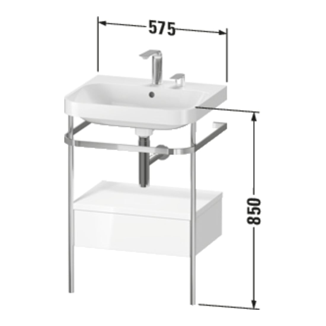 Duravit Möbelwaschtisch-Kombi Happy D.2 Plus 57,5x49cm, o HL, T m, m Kons, 1 Lad