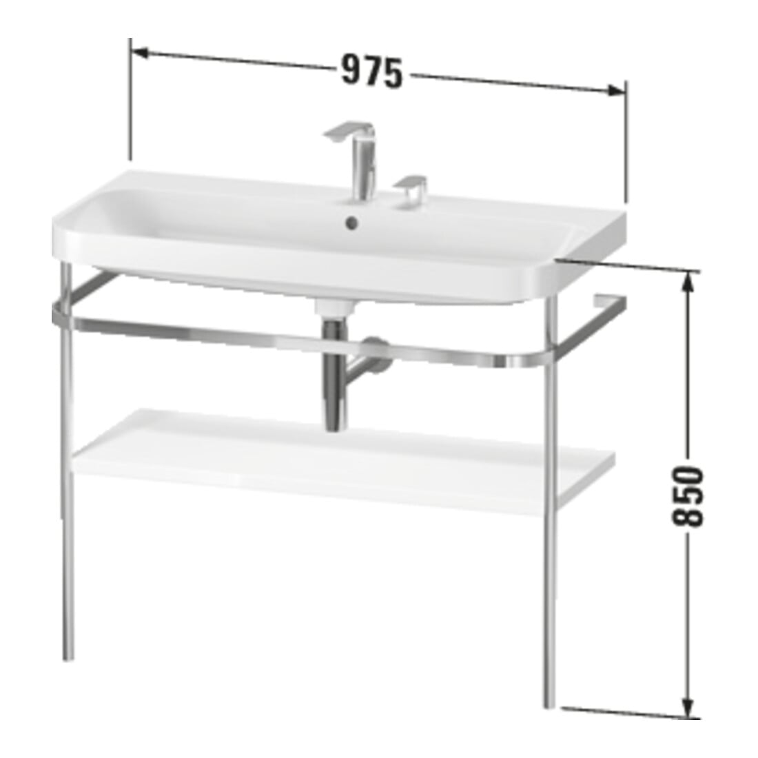 Duravit Möbelwaschtisch-Kombi Happy D.2 Plus 97,5x49cm, 2 HL, we s-matt, m Konsole