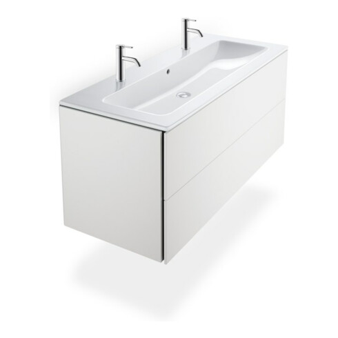 Duravit Möbelwaschtisch Me by Starck 123x49cm, 2 HL, m ÜL, Hahnlochbank, weiß