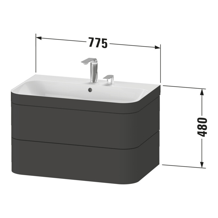 Duravit Möbelwaschtisch-Unterschrank Happy D.2 Plus 77,5x49cm, 2 HL, Medit. Ei, 2 Schubk.