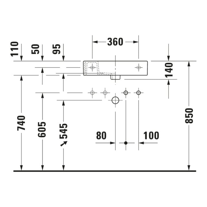 Duravit Möbelwaschtisch Vero Air 50x25cm, o. ÜL, m HLB, HL rechts, weiß