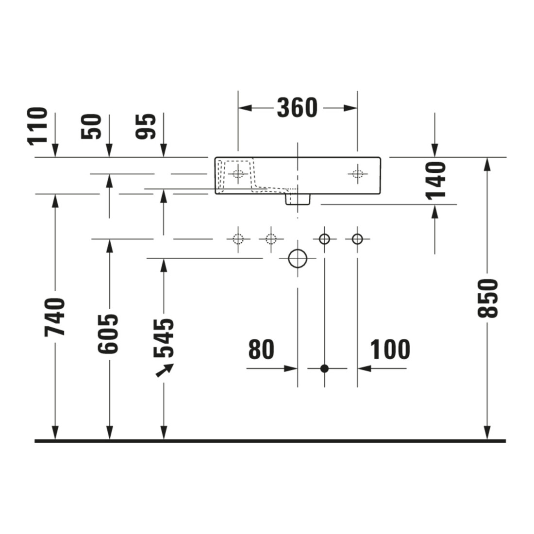 Duravit Möbelwaschtisch Vero Air 50x25cm, o. ÜL, m HLB, HL rechts, weiß