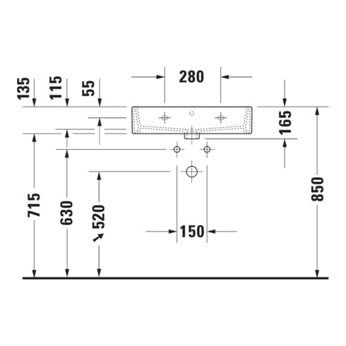 Duravit Möbelwaschtisch Vero Air 60x47cm, we, o. HL, ÜL, mit Hahnlochbank