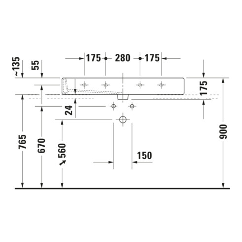 Duravit Möbelwaschtisch Vero geschli., m HL, ÜL, HLB, 100x47cm, weiß