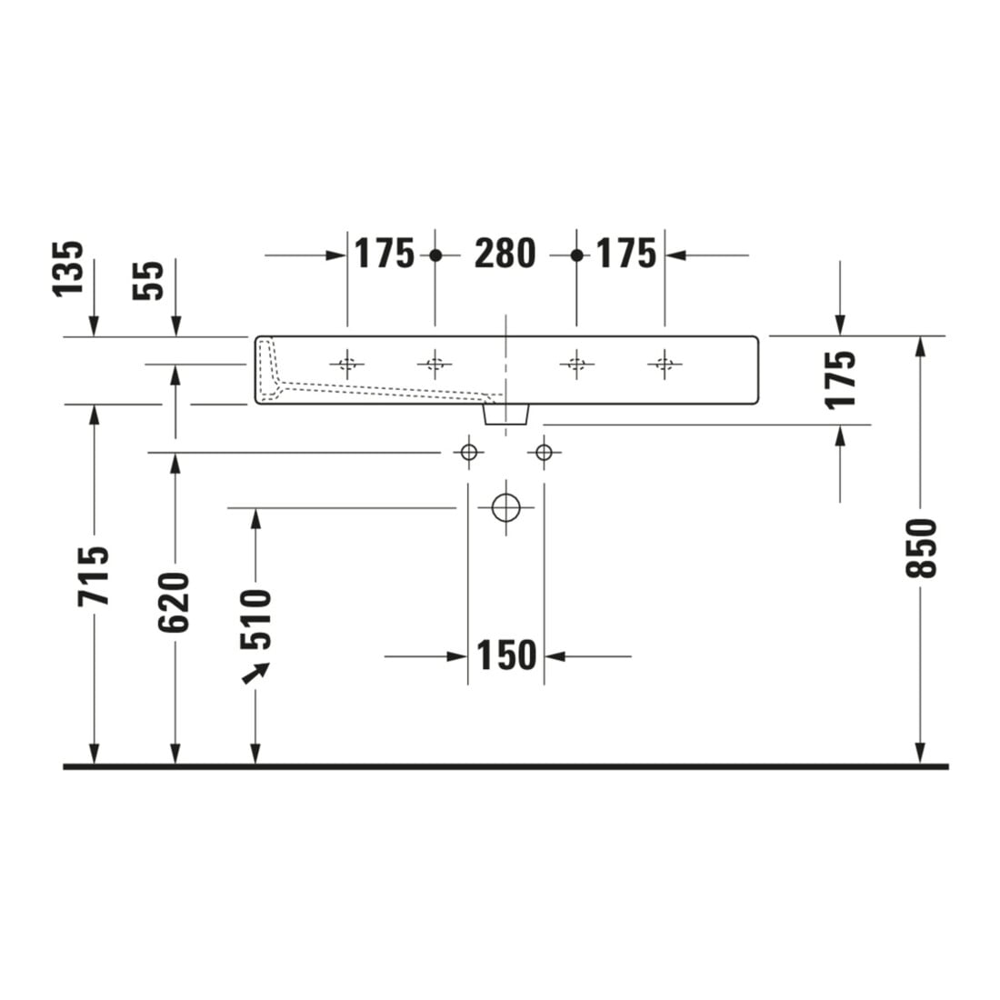 Duravit Möbelwaschtisch Vero m HL, ÜL, Hahnlochbank, 100x47cm, weiß