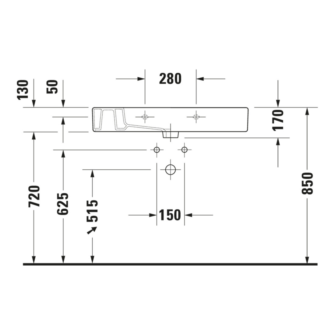 Duravit Möbelwaschtisch Vero m HL, ÜL, Hahnlochbank, 85x49cm, weiß