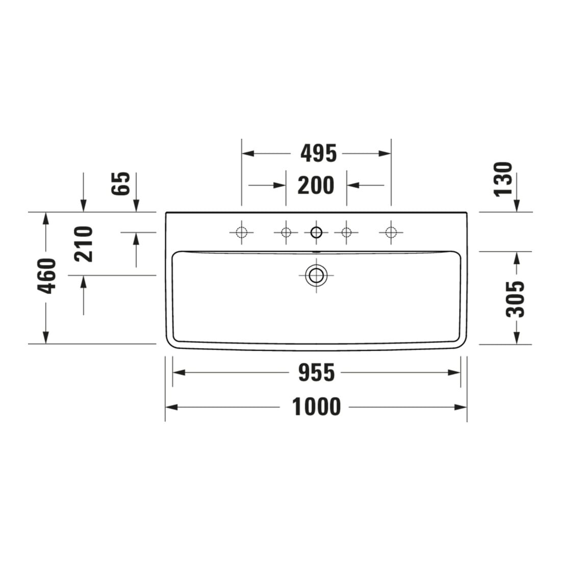Duravit No. 1 Meuble lavabo 100x46 cm, avec trop-plein, tablette mitigeur, blanc