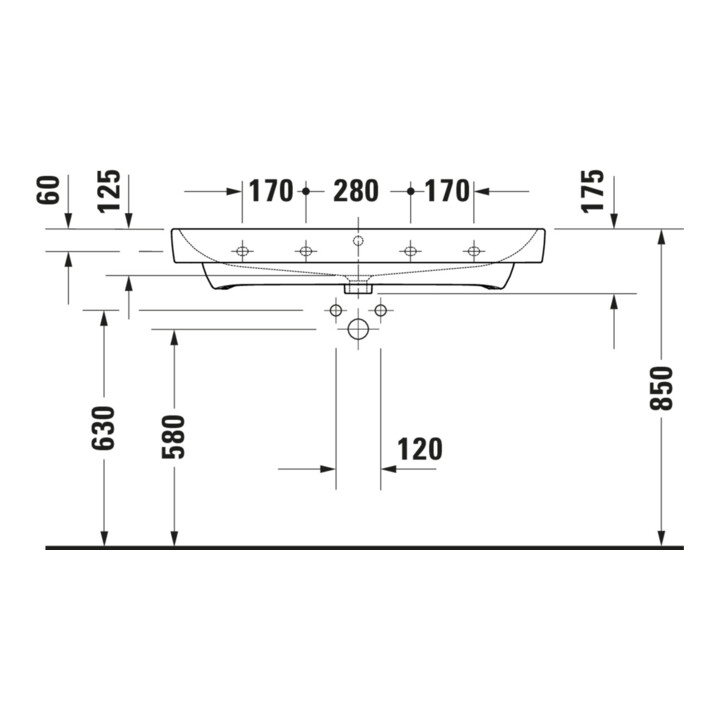 Duravit No. 1 Meuble lavabo 100x46 cm, avec trop-plein, tablette mitigeur, blanc