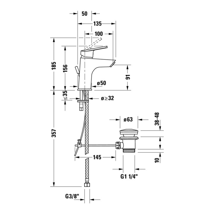 Duravit No. 1 Mitigeur lavabo mono-commande S avec vidage à tirette, bec 100 mm, chrome