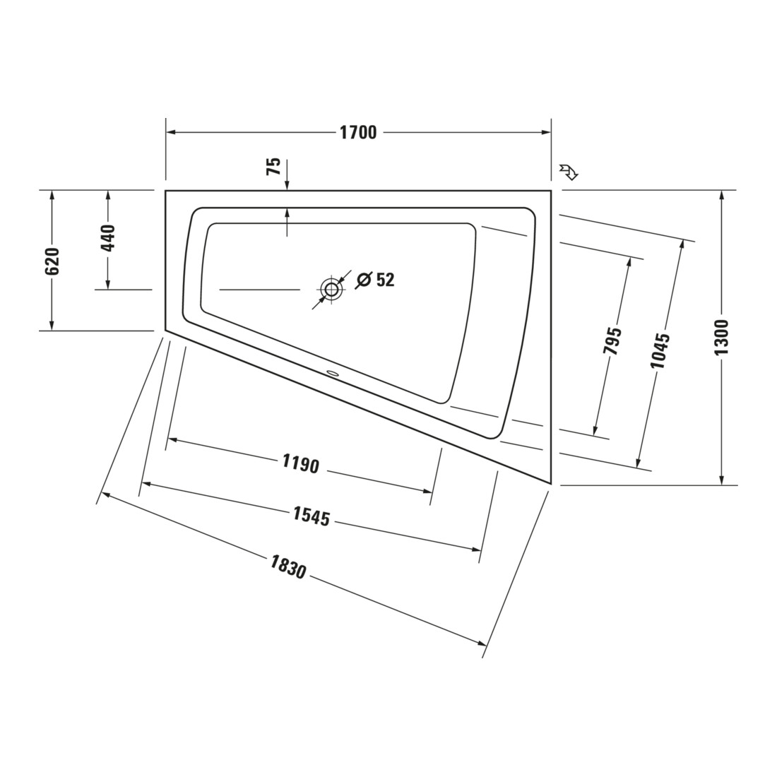 Duravit Paiova baignoire balnéo 170x130 cm, Combi E, EB-Vers, 1 RS R, blanc