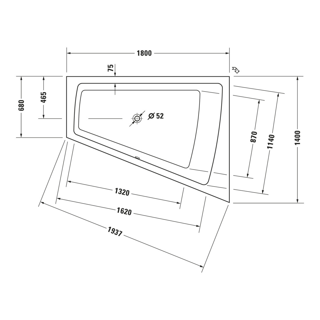 Duravit Paiova Baignoire Balnéo 180x140 cm, Combi E, EB-Vers, 1 RS R, blanc