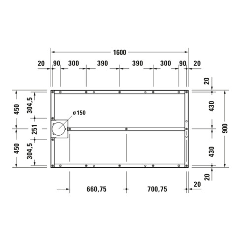 Duravit Pied 160x90 cm, réglable en hauteur de 8 à 10 cm