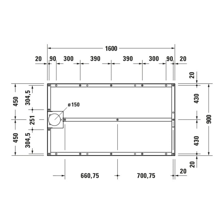 Duravit Pied 160x90 cm, réglable en hauteur de 8 à 10 cm