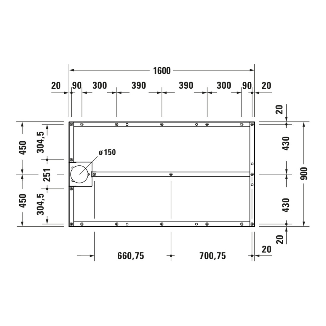 Duravit Pied 160x90 cm, réglable en hauteur de 8 à 10 cm