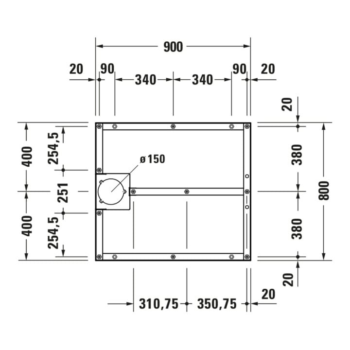 Duravit Pied 90x80 cm, hauteur réglable de 8 à 10 cm