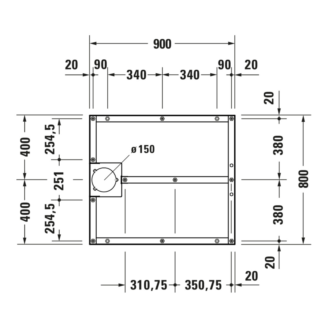 Duravit Pied 90x80 cm, hauteur réglable de 8 à 10 cm