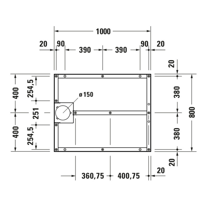 Duravit Pied de support 100x80, réglable en hauteur de 8 à 10 cm