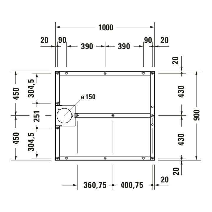 Duravit Pied de support 100x90 cm, hauteur réglable 8-10 cm