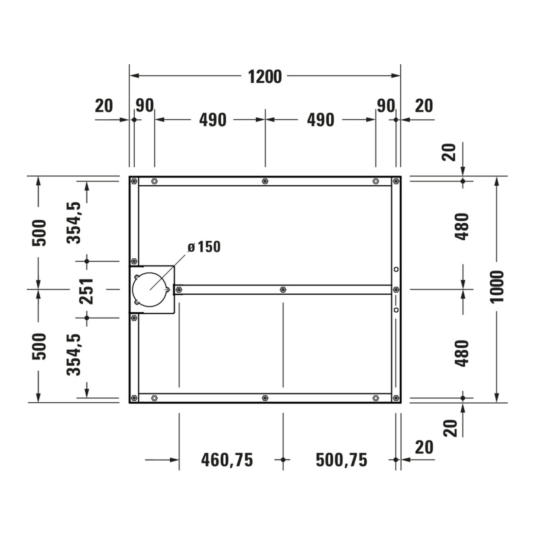 Duravit Pied de support 120x100 cm, réglable en hauteur de 8 à 10 cm