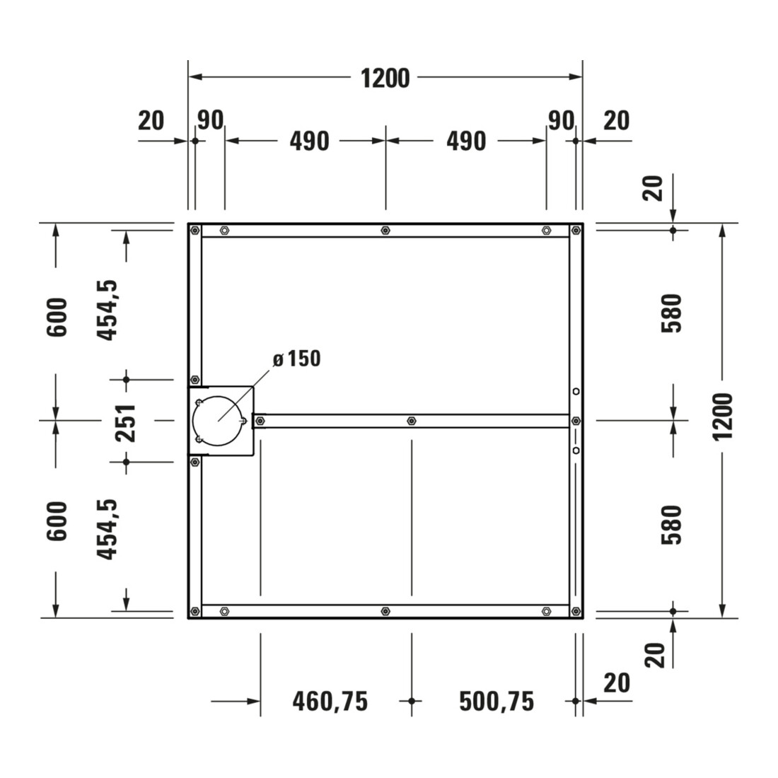 Duravit Pied de support 120x120 cm, hauteur réglable 8-10 cm