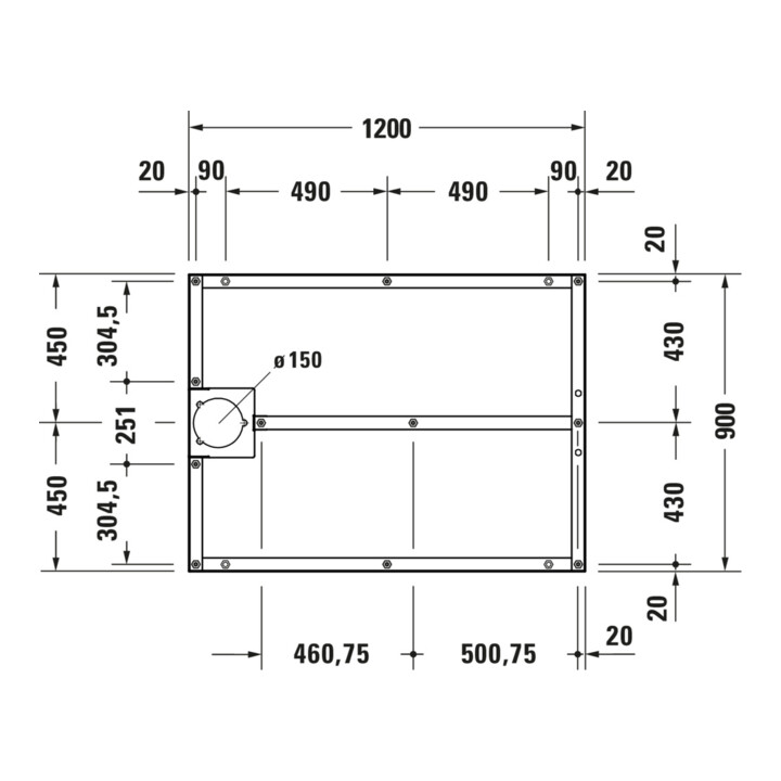 Duravit Pied de support 120x90cm, réglable en hauteur de 8-10cm
