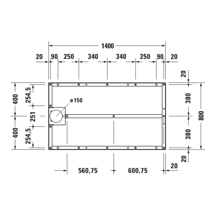 Duravit Pied de support 140x80 cm, hauteur réglable 8-10 cm