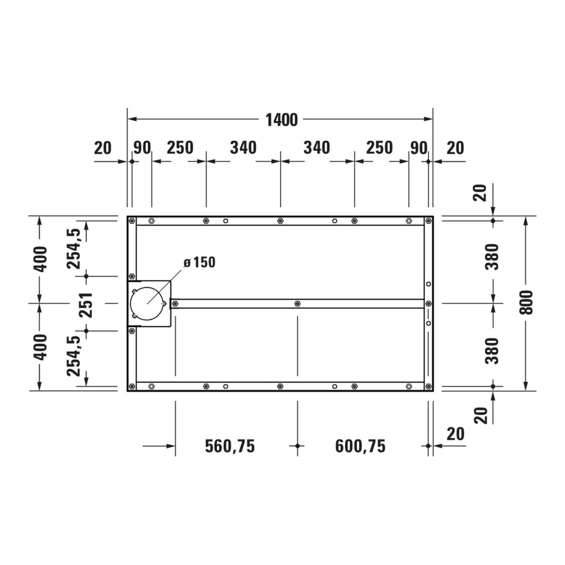 Duravit Pied de support 140x80 cm, hauteur réglable 8-10 cm