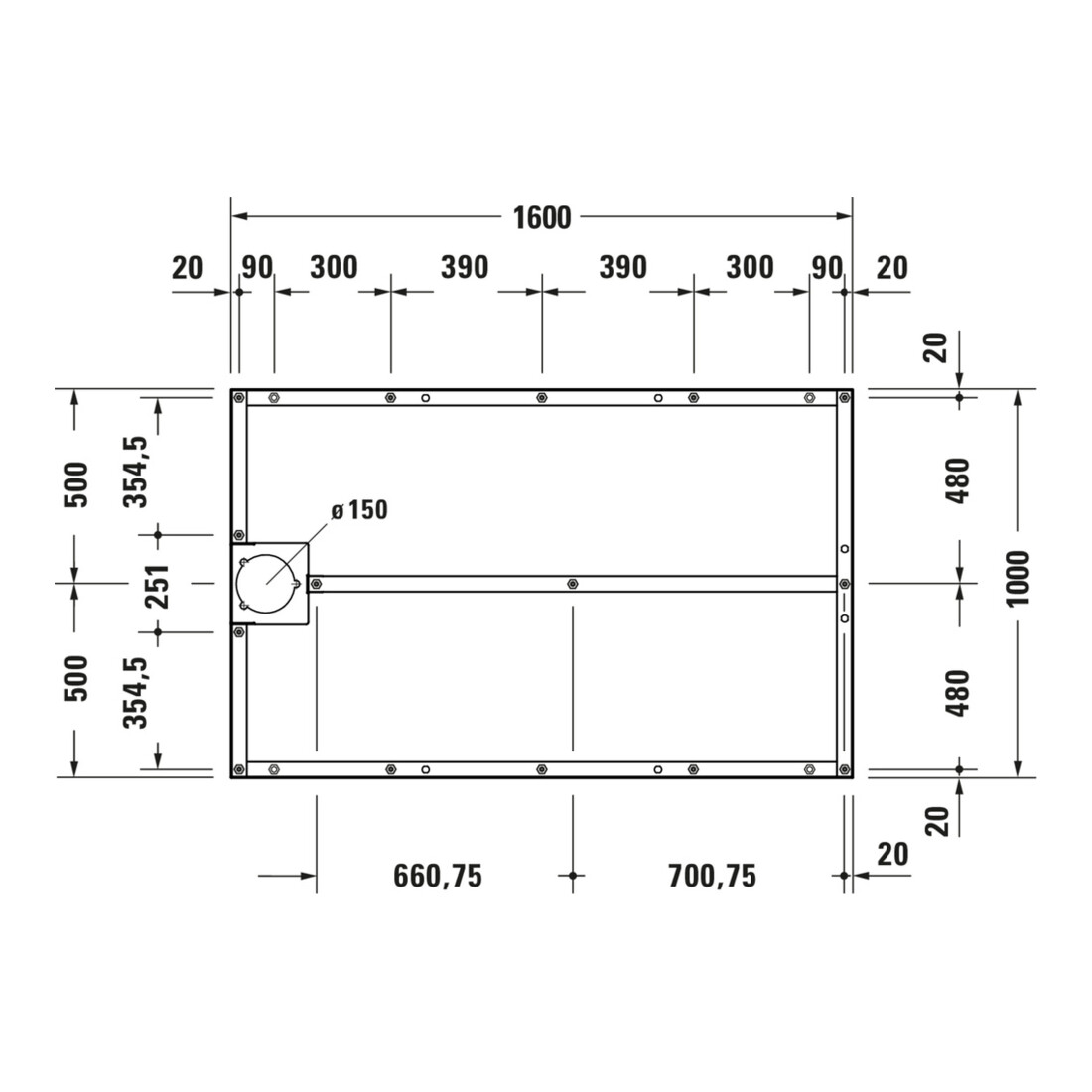 Duravit Pied de support 160x100 cm, réglable en hauteur de 8 à 10 cm