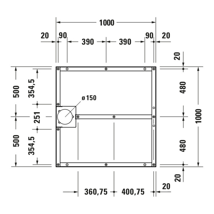 Duravit Piètement 100x100 cm, réglable en hauteur de 8 à 10 cm
