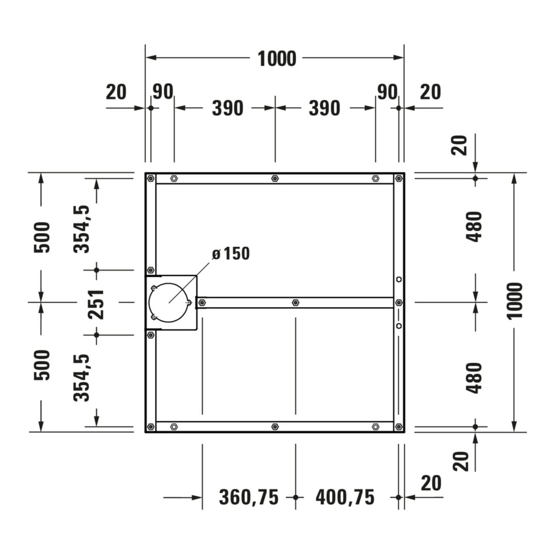 Duravit Piètement 100x100 cm, réglable en hauteur de 8 à 10 cm
