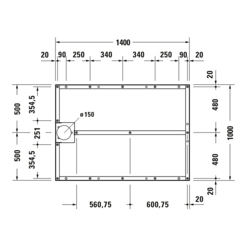 Duravit Piètement 140x100 cm, hauteur réglable de 8-10 cm
