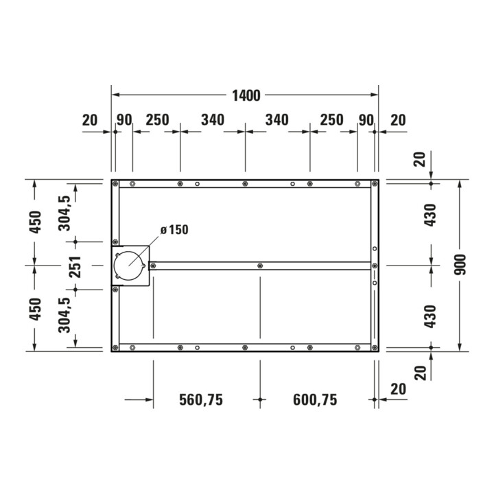 Duravit Piètement 140x90 cm, hauteur réglable de 8 à 10 cm