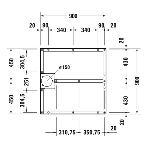 Duravit Piètement 90x90 cm, réglable en hauteur de 8-10 cm