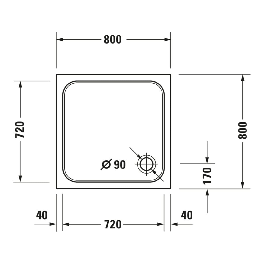Duravit Quadrat-Duschwanne D-Code 80x80x8,5cm, Antislip, weiß