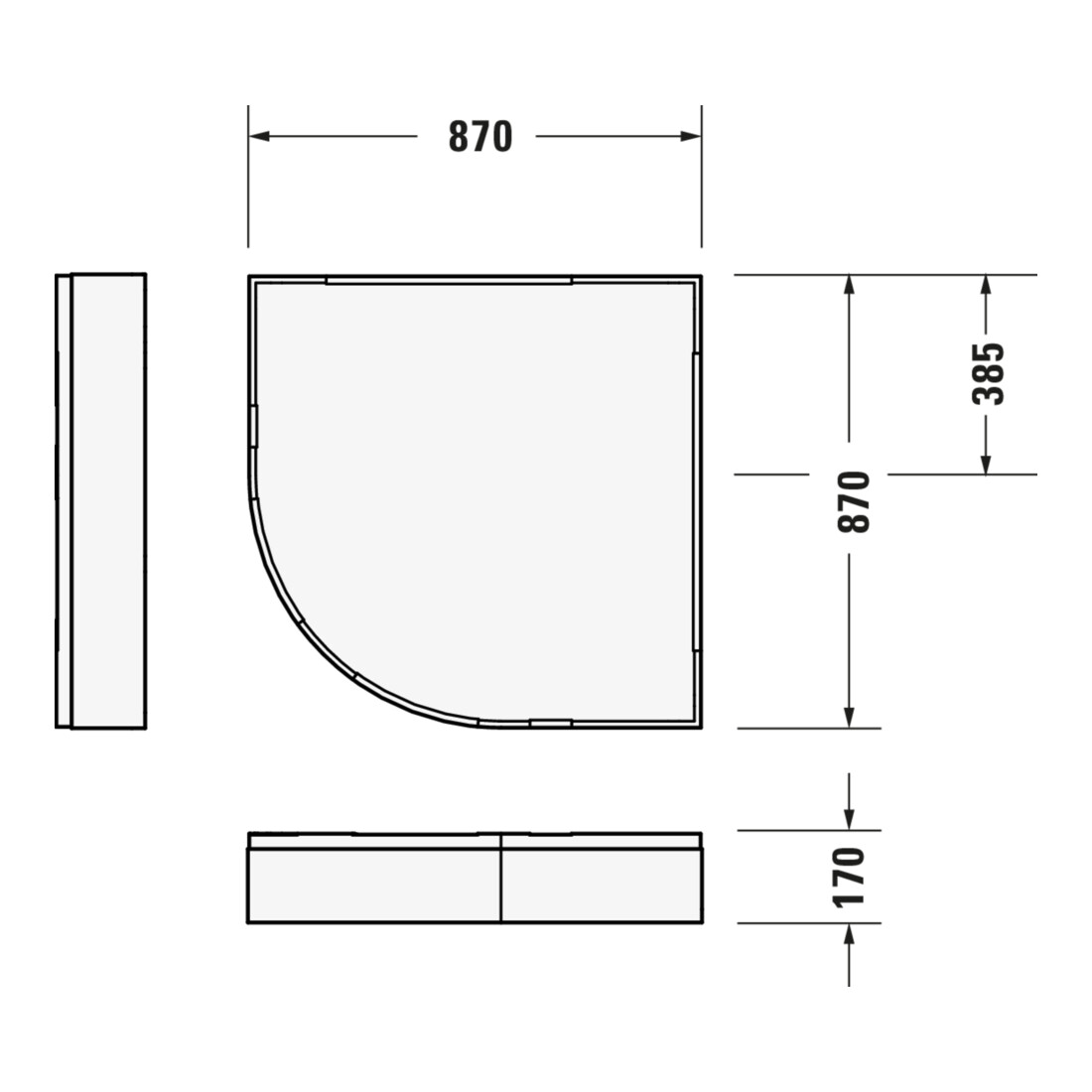 Duravit Receveur de douche quart de cercle D-Code 90x90x8,5 cm, antidérapant, blanc