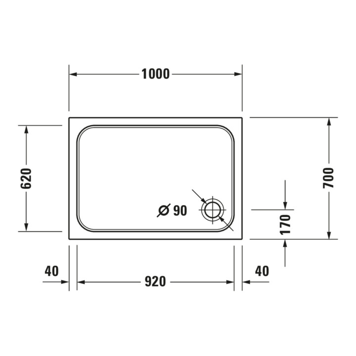Duravit Receveur de douche rectangulaire D-Code 100x70x8,5 cm, blanc