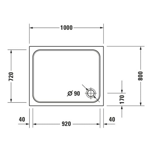 Duravit Receveur de douche rectangulaire D-Code 100x80x8,5 cm, antidérapant, blanc