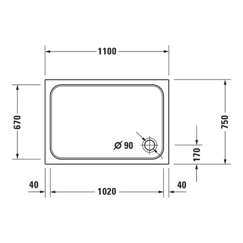 Duravit Receveur de douche rectangulaire D-Code 110x75x8,5 cm, antidérapant, blanc