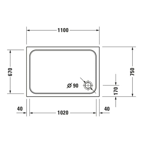 Duravit Receveur de douche rectangulaire D-Code 110x75x8,5 cm, blanc